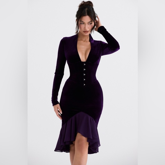 House of CB Dahna Dark Purple Velvet Corset Dress - Picture 5 of 11